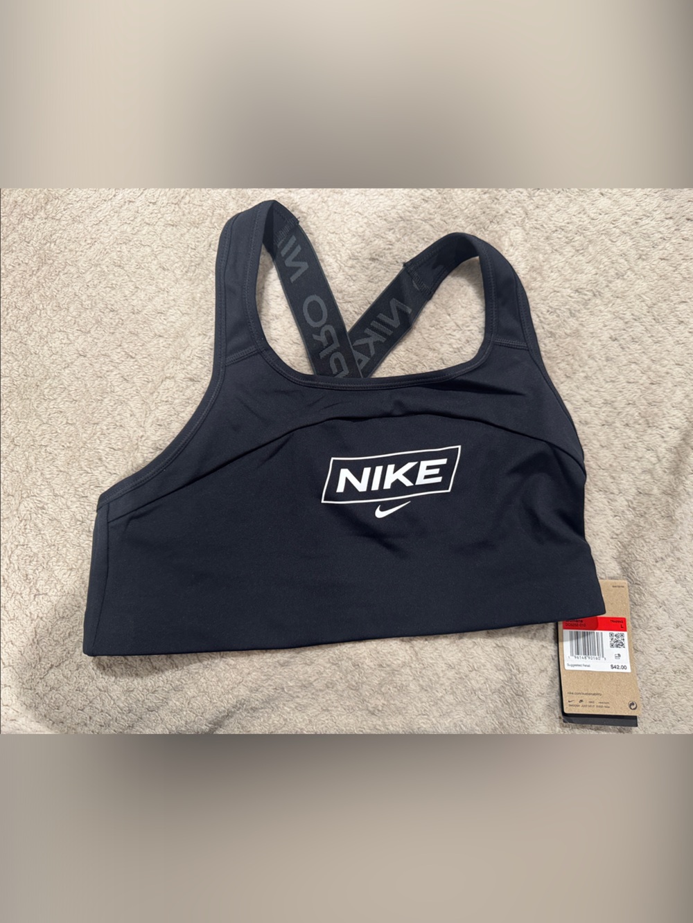 Nike Black Sports Bra with White Box Logo